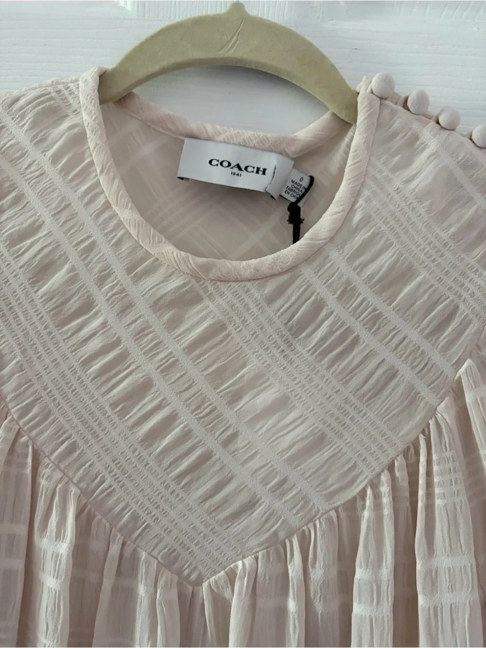Coach Cream Plaid Long Sleeves Yoke Dress Size 0 NWT